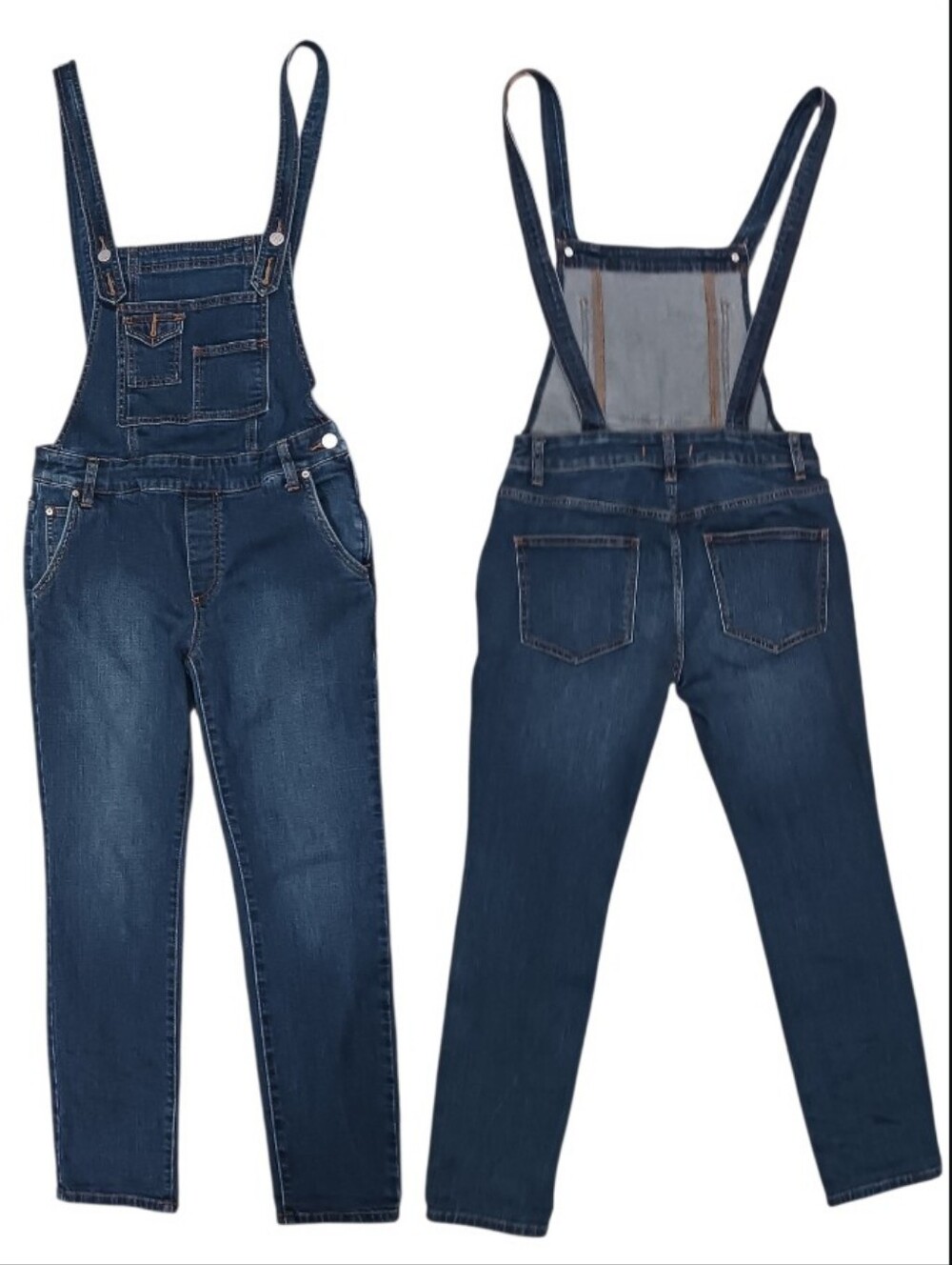 Free People Slim Leg Ankle Denim Bib Overalls - Picture 2 of 12